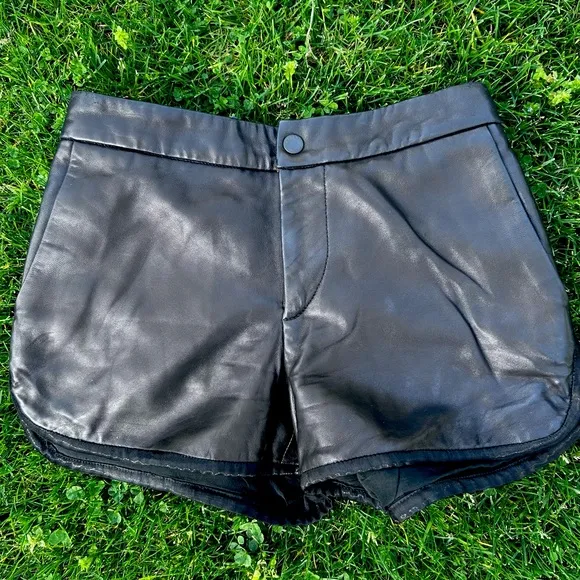 Rag &amp; Bone Black Leather Shorts with Pockets | Size 00