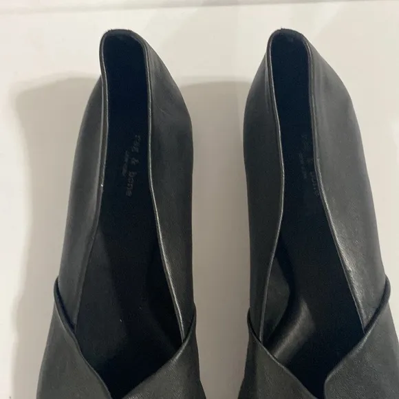 Rag &amp; Bone Ellory black sheepskin crossover square toe memory foam flats EU 38