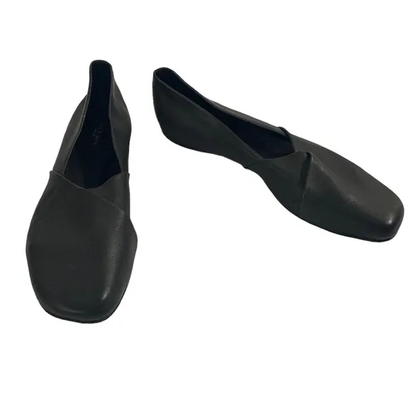 Rag &amp; Bone Ellory black sheepskin crossover square toe memory foam flats EU 38