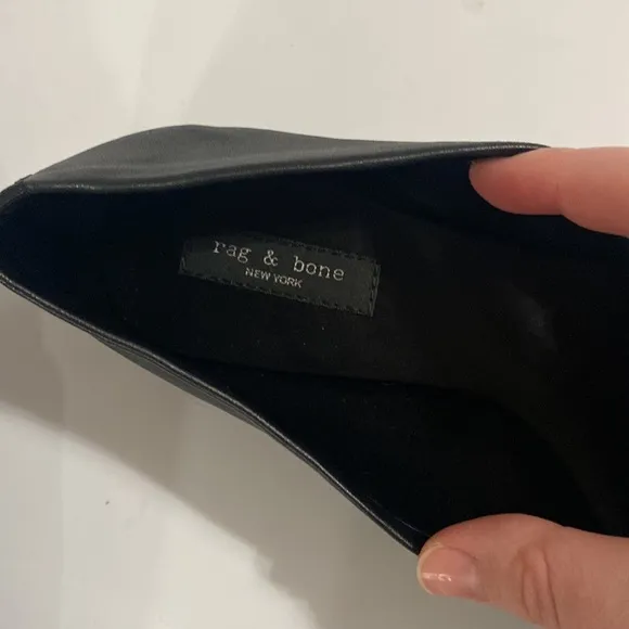 Rag &amp; Bone Ellory black sheepskin crossover square toe memory foam flats EU 38