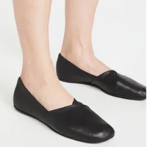 Rag &amp; Bone Ellory black sheepskin crossover square toe memory foam flats EU 38