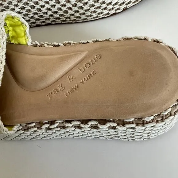 rag &amp; bone Logan Chalk Yellow Crochet Platform Slide On Sandals Size 40 EU