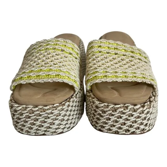 rag &amp; bone Logan Chalk Yellow Crochet Platform Slide On Sandals Size 40 EU