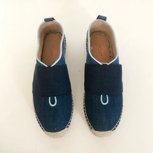 Rag &amp; Bone Nina Blue Denim Platform Espadrille Flats NIB Size 8.5