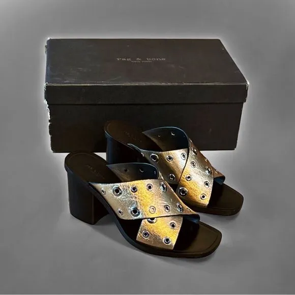 Rag &amp; Bone Paige Sandals in Gold Grommet