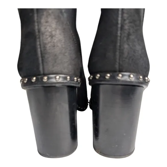 Rag &amp; Bone Romi Waxy Black Leather Chelsea Silver Studded Ankle Boots Size 8