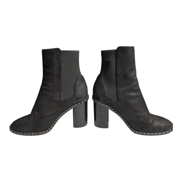 Rag &amp; Bone Romi Waxy Black Leather Chelsea Silver Studded Ankle Boots Size 8