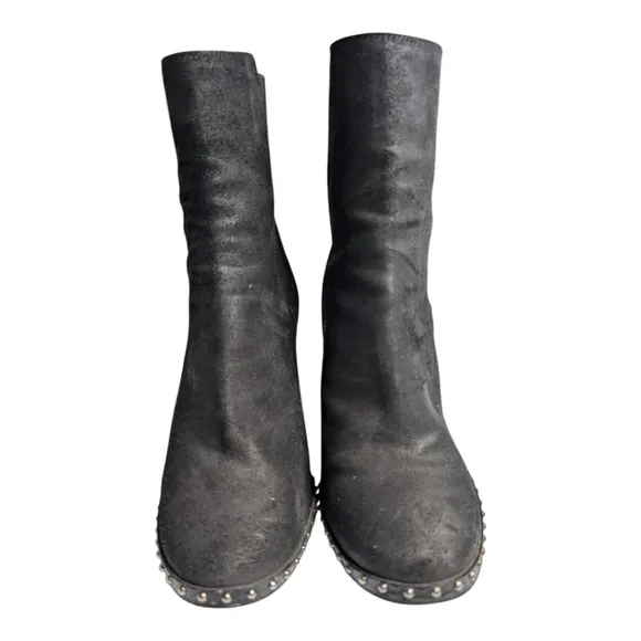 Rag &amp; Bone Romi Waxy Black Leather Chelsea Silver Studded Ankle Boots Size 8