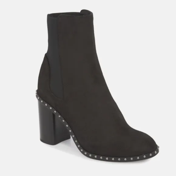 Rag &amp; Bone Romi Waxy Black Leather Chelsea Silver Studded Ankle Boots Size 8