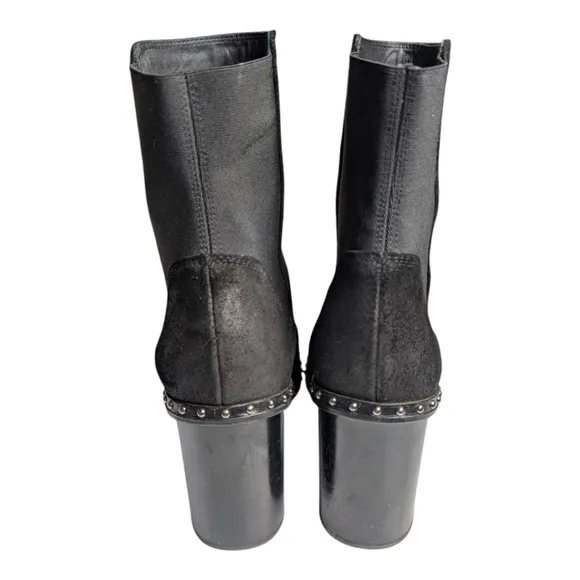 Rag &amp; Bone Romi Waxy Black Leather Chelsea Silver Studded Ankle Boots Size 8