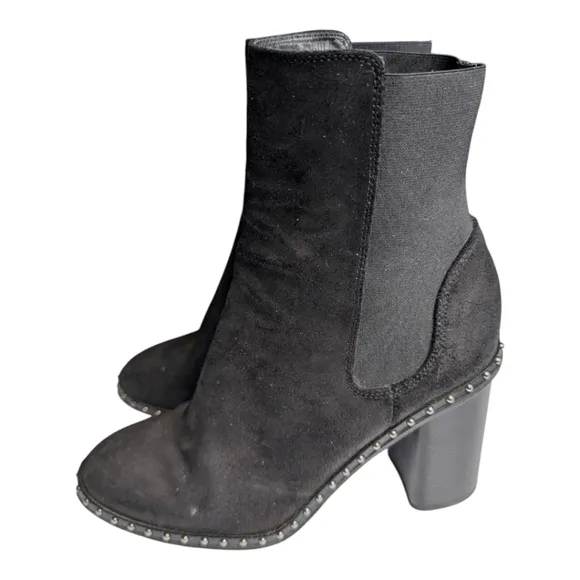 Rag &amp; Bone Romi Waxy Black Leather Chelsea Silver Studded Ankle Boots Size 8