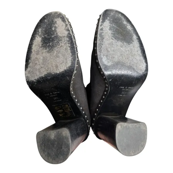 Rag &amp; Bone Romi Waxy Black Leather Chelsea Silver Studded Ankle Boots Size 8