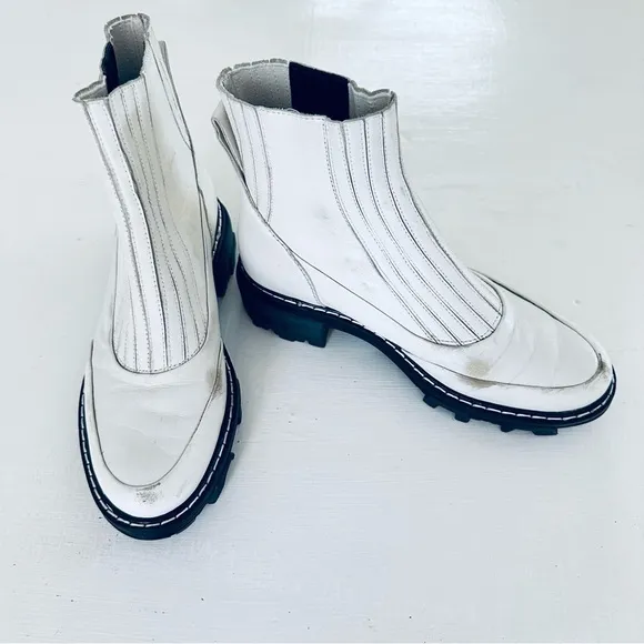 Rag &amp; Bone Women's Shawn Chelsea Leather Ankle Combat Boots Shoe White size 7.5