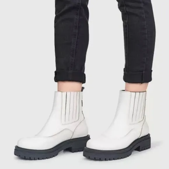 Rag &amp; Bone Women's Shawn Chelsea Leather Ankle Combat Boots Shoe White size 7.5