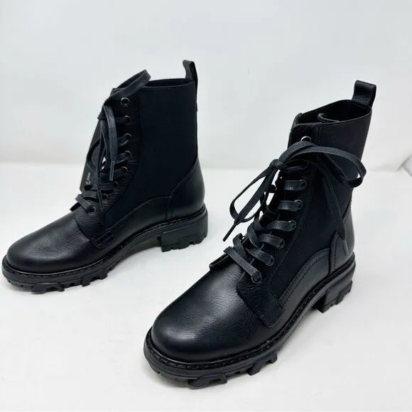 Rag &amp; Bone Black Combat Boots Elastic Panel NEW Size 37.5 Shiloh