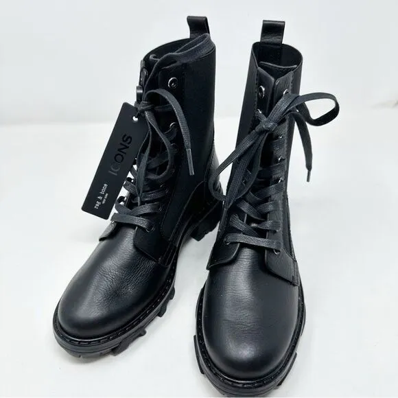 Rag &amp; Bone Black Combat Boots Elastic Panel NEW Size 37.5 Shiloh