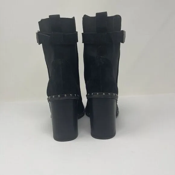 Rag And Bone Boots Womens 7.5 37.5 Romi Black Suede Studded Chelsea Ankle‎ Strap