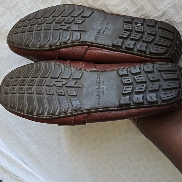 Ralph Lauren Men's Brown Leather Loafers Driving Driver Mocassin