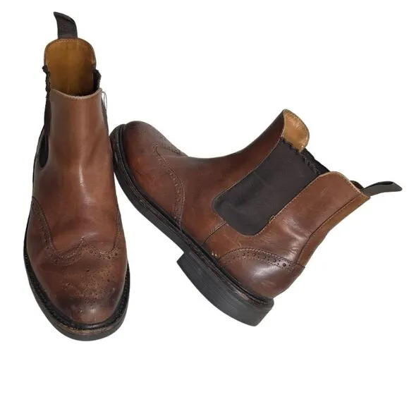 RALPH LAUREN Polo Asher Chelsea Boots Wing Tip Stitched Brown Mens Size 7 D
