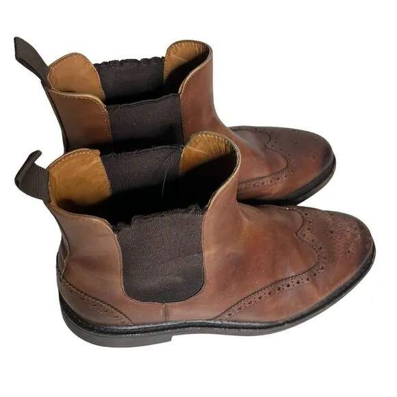 RALPH LAUREN Polo Asher Chelsea Boots Wing Tip Stitched Brown Mens Size 7 D