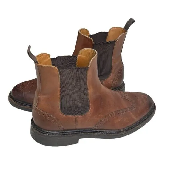 RALPH LAUREN Polo Asher Chelsea Boots Wing Tip Stitched Brown Mens Size 7 D