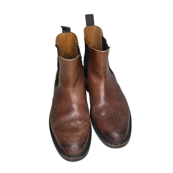 RALPH LAUREN Polo Asher Chelsea Boots Wing Tip Stitched Brown Mens Size 7 D