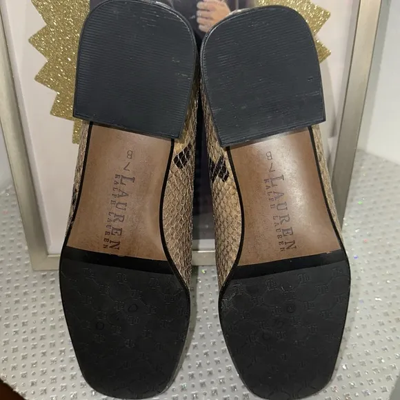 RALPH LAUREN Snakeskin Embossed Leather Square Toe Flats Size 7 NWOB