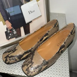 RALPH LAUREN Snakeskin Embossed Leather Square Toe Flats Size 7 NWOB