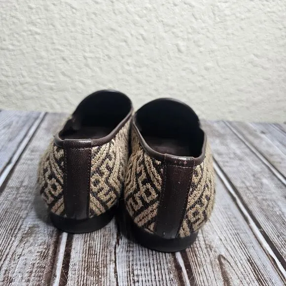 Ramon Tenza Slip-On Flats Size 7 woven tapestry Loafers tan and brown Casual