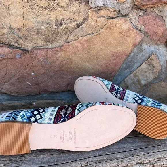 Ramon Tenza Taylor Smoking Flats Loafer Made in Spain Woven Jacquard Upper Sz 10