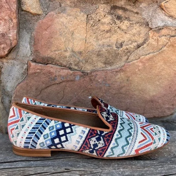 Ramon Tenza Taylor Smoking Flats Loafer Made in Spain Woven Jacquard Upper Sz 10