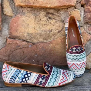 Ramon Tenza Taylor Smoking Flats Loafer Made in Spain Woven Jacquard Upper Sz 10