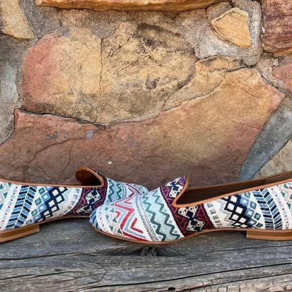 Ramon Tenza Taylor Smoking Flats Loafer Made in Spain Woven Jacquard Upper Sz 10