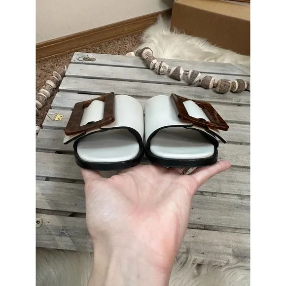 Rare Boyy Tortoise Buckle White Cream Slip On Sandals Slides