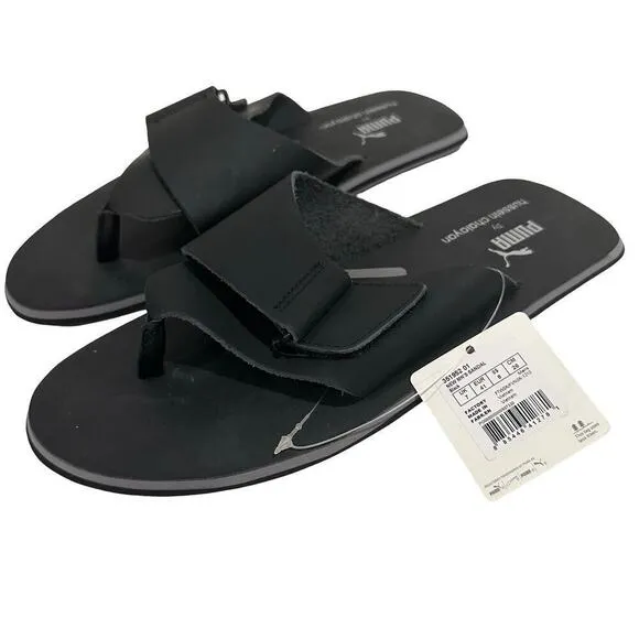 Rare Puma by Hussein Chalayan Black Leather Slip-On Strap Sandals US Size 8 NWT