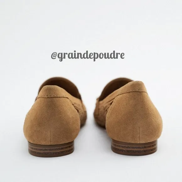Rare! Zara Tan Suede Leather Tassel Pom Pom Woven Loafers 37 6.5