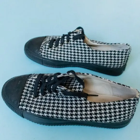 RAS Black White Houndstooth Plaid Low Top Lace Up Sneaker Size EU 37