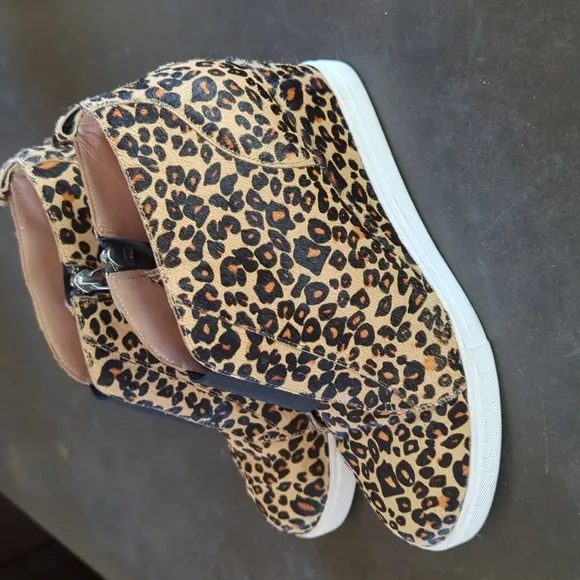 Real Fur Linea Paolo Felicia III Leopard Zip-Up Leather Platform Bootie Sneakers