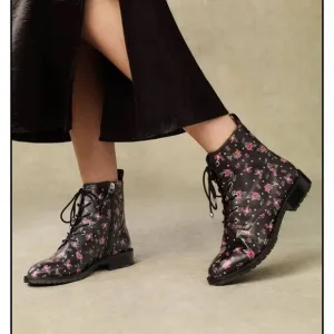Rebecca Minkoff Ditsy Print Nappa Gerry Black Pink Floral Combat Boots 7.5