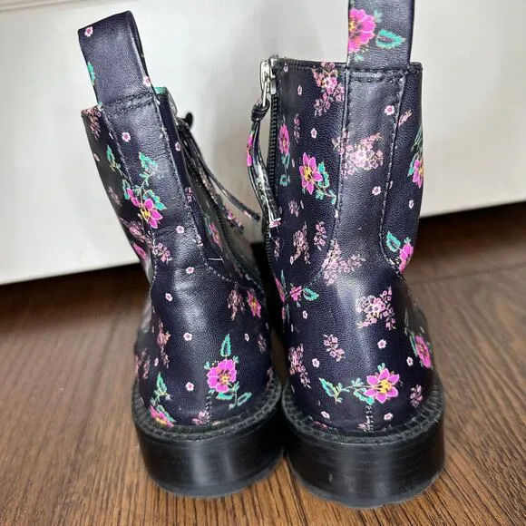 Rebecca Minkoff Ditsy Print Nappa Gerry Black Pink Floral Combat Boots 7.5