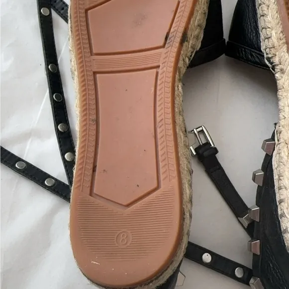 Rebecca Minkoff Gilles Black Leather Wrap‎ Studded Espadrille Flats