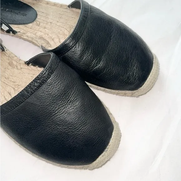 Rebecca Minkoff Gilles Black Leather Wrap‎ Studded Espadrille Flats