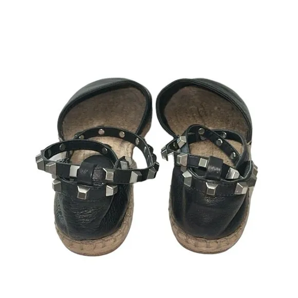 Rebecca Minkoff Gilles Black Leather Wrap‎ Studded Espadrille Flats