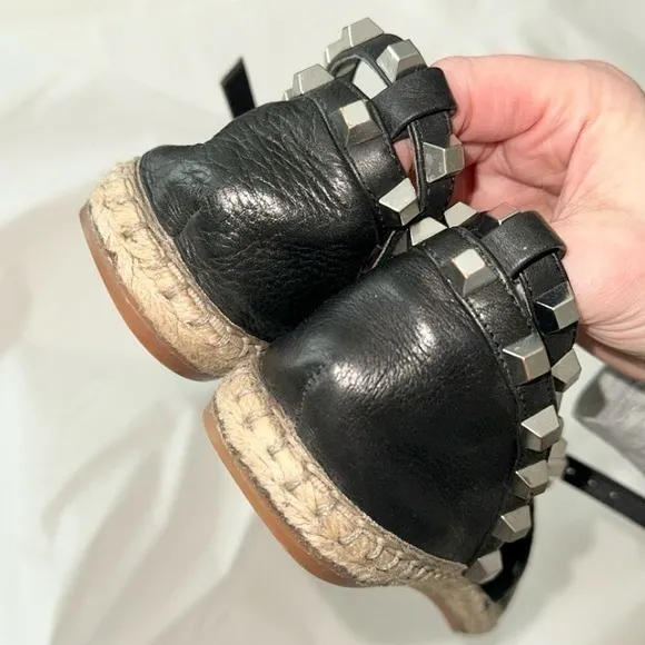 Rebecca Minkoff Gilles Black Leather Wrap‎ Studded Espadrille Flats