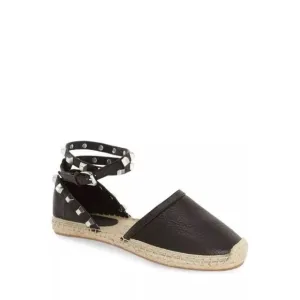 Rebecca Minkoff Gilles Black Leather Wrap‎ Studded Espadrille Flats