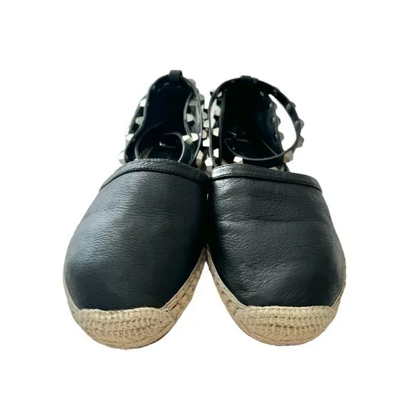 Rebecca Minkoff Gilles Black Leather Wrap‎ Studded Espadrille Flats