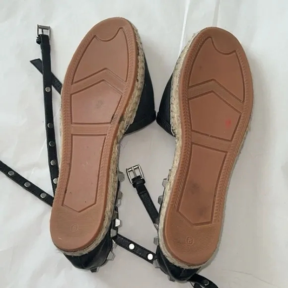 Rebecca Minkoff Gilles Black Leather Wrap‎ Studded Espadrille Flats