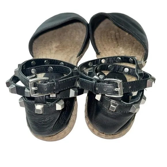Rebecca Minkoff Gilles Black Leather Wrap‎ Studded Espadrille Flats