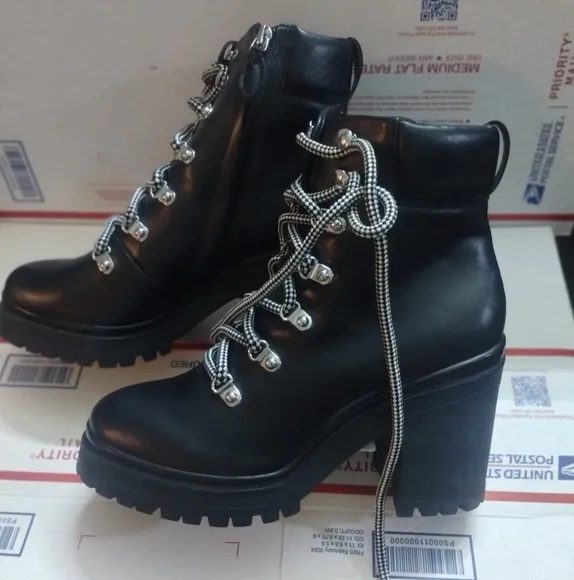 REBECCA MINKOFF Womens Black 1&quot; Platform Up Maihlo Leather Combat Boots 8 M