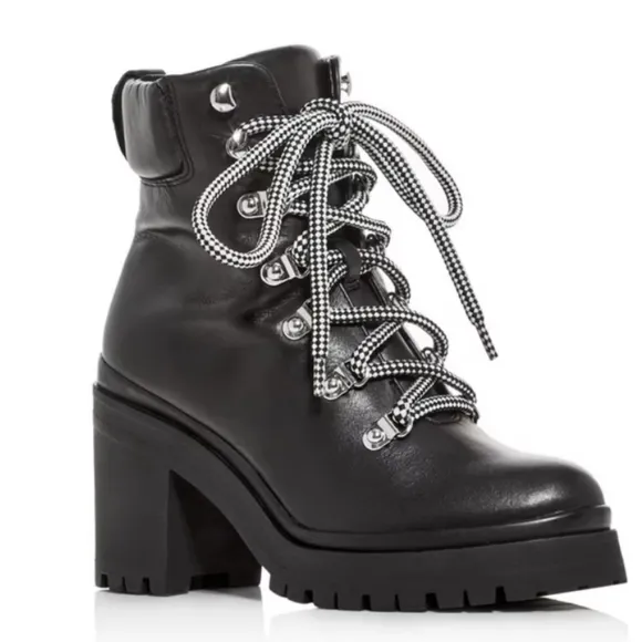 REBECCA MINKOFF Womens Black 1&quot; Platform Up Maihlo Leather Combat Boots 8 M